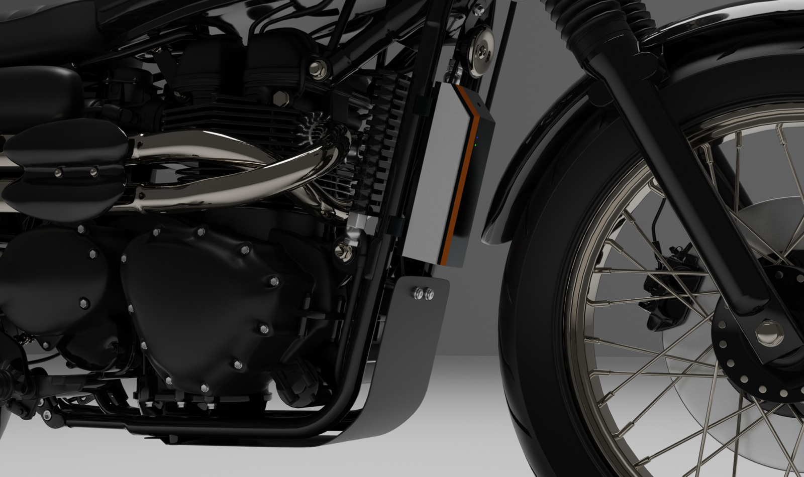 In context cad render of Slider on a motorcycle. 