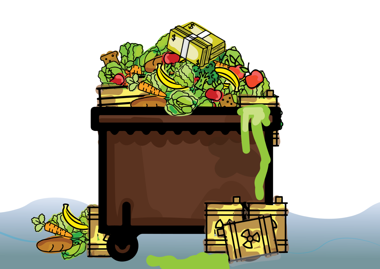Stylised image of food waste in a dumpster. 