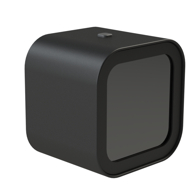 The Sensor is a large, black, rounded square with a translucent, tinted plastic front allowing for LED's to shine though.