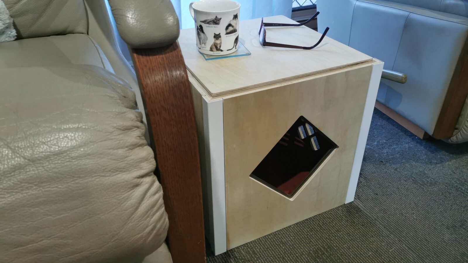 Cubicat in use as a side table.