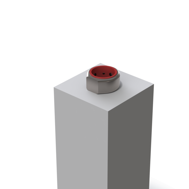 A singular short of a smart ring on a plinth.